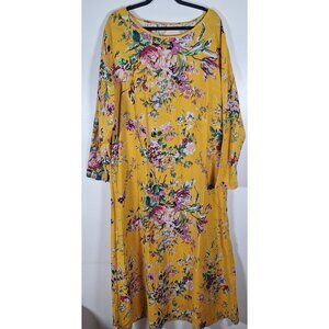 Romacci yellow floral linen cotton blend maxi dress